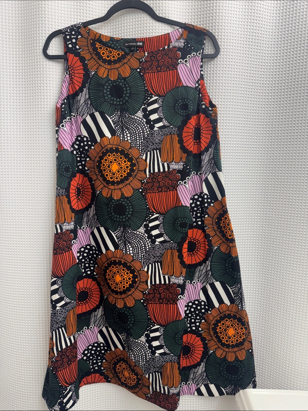 Marimekko Floral Print Shift Dress in Orange, Green & Black